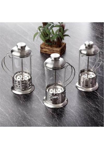 Çelik Kulplu Cam French Press - 350 Ml Gümüş