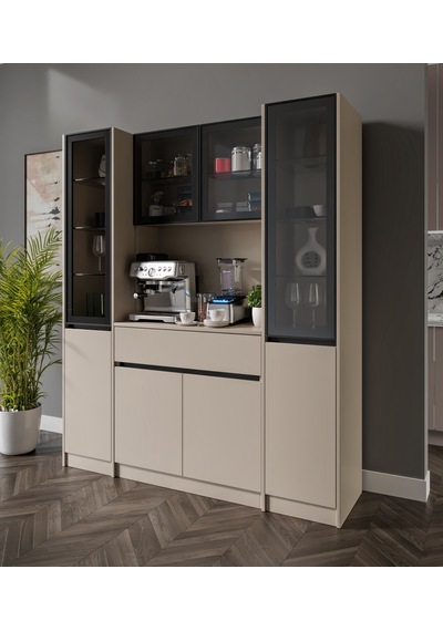 Viona Maxi Kum Beji Komple Mdf Led Aydınlatmalı Kahve Köşesi Bej