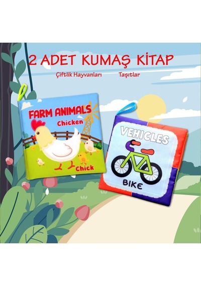 2 Kitap Tox Ingilizce Çiftlik Hayvanları ve Taşıtlar Kumaş Sessiz