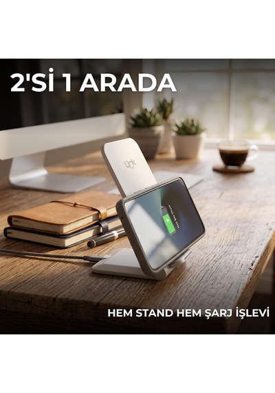 W515 15w Hızlı Şarj Destekli Katlanabilir Kablosuz Şarj Standı Beyaz Çok Renkli