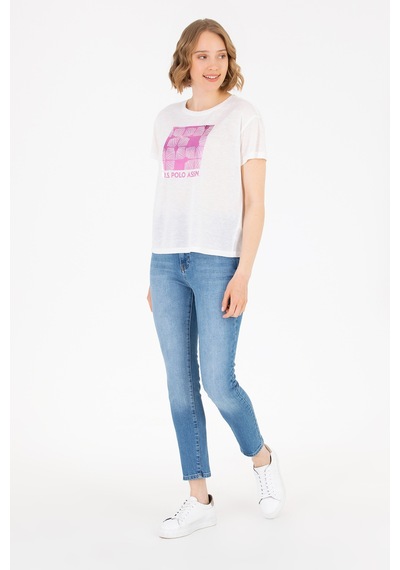 U.S. Polo Assn. Kadın Ekru Bisiklet Yaka Tişört 50265366-VR019