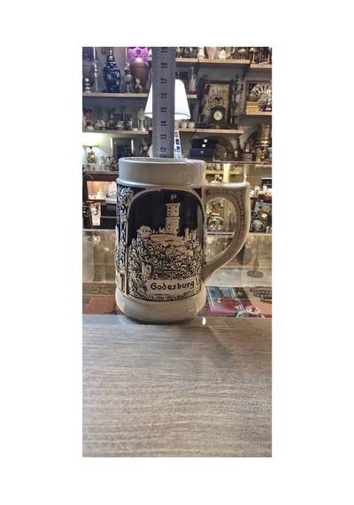 Vintage Alman Seramik Bira Kupası Godesburg Kabartmalı Koleksiyonluk Kupa