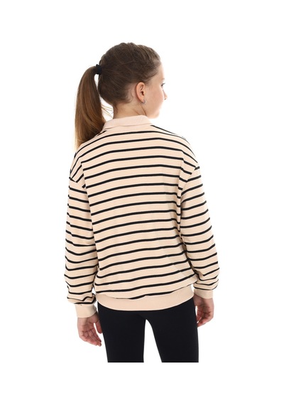 Toontoy Kız Çocuk Çizgili Sweatshirt Bej