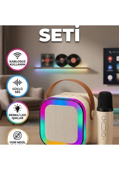 Kablosuz Karaoke Mikrofon Ve Hoparlör Seti Bluetooth Taşınabilir Güçlü Ses Sistemi