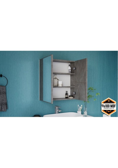 Fm01 2 Kapaklı Aynalı Banyo Dolabı Çok Amaçlı Banyo Dolabı Gri