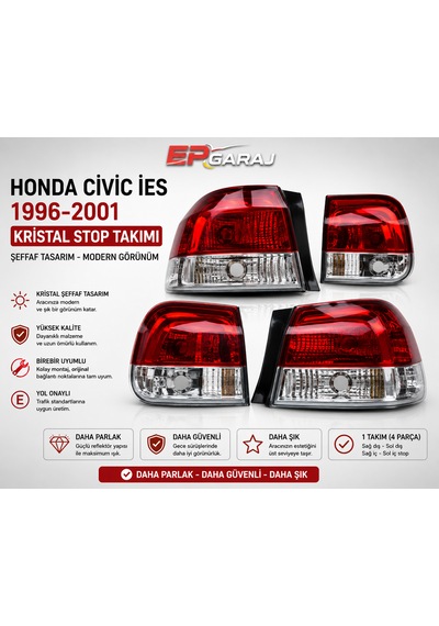 Honda Cıvıc İes 1996-2001 Uyumlu Kristal Stop Takımı 4 Parça
