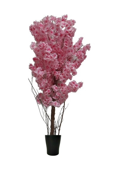 Pembe Bahar Dalı 170 Cm Plastik Saksı Yeşil