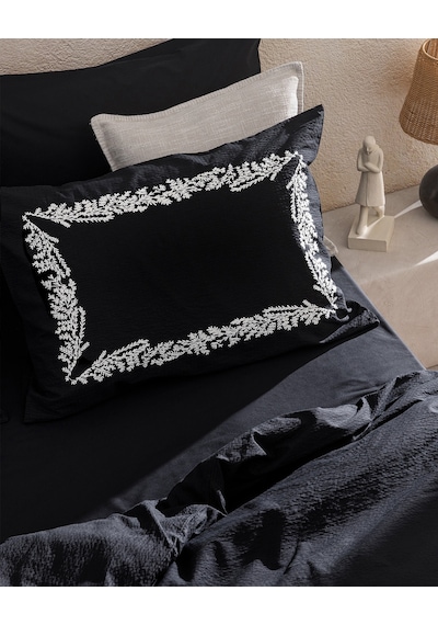 Madame Coco Linda Tek Kişilik %100 Pamuk Nakışlı Yıkamalı Gofre Çarşaflı Nevresim Takımı - Siyah 8684427292822 Çok Renkli
