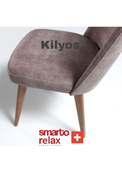 Smarto Relax Kilyos 2'li Yemek Masası Sandalye Seti - Ahşap Ayaklı, Mor Kumaş Pembe Ve Kahverengi