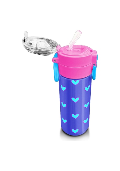 Coral High Kids Lavanta Pembe Kalp Desenli Pipetli Ve Direkt İçim Çelik Termos 500 Ml 31922 Lavanta - Pembe