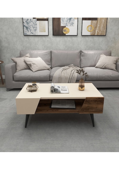 Arnetti Aren Orta Sehpa Modern Salon Sehpası, Ceviz Bej - Aren