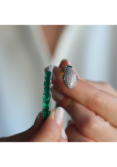 Serpent Model Zirkon Taşlı Gümüş Kelepçe