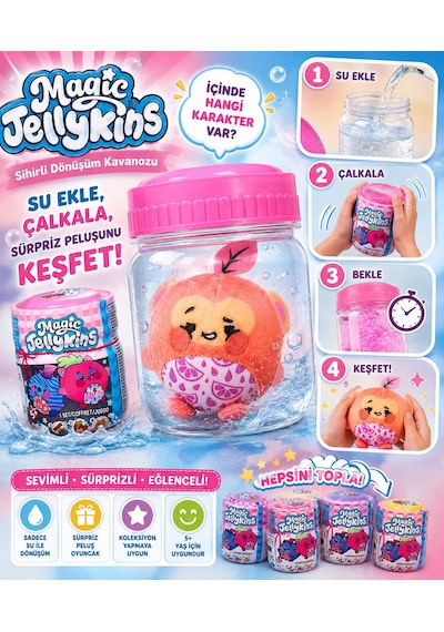 Magic Jellykins Sihirli Dönüşüm Kavanozu Su İle Sürpriz Peluş Oyuncak, Çalkala Ve Keşfet
