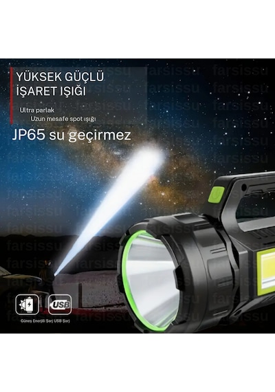 Ps-t95 10w Uzun Menzilli Solar Panelli Powerbank Usb Çıkış S.o.s Lu Ultra Güçlü Ledli Şarjlı Feneri Çok Renkli