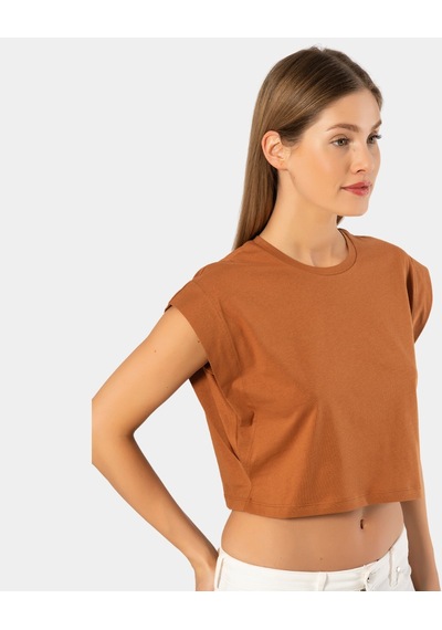 Türen Kadın Vatka Görünümlü Crop T-shirt 3402/tarçın 001