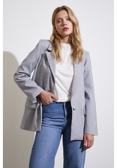 Never More Tek Düğmeli Blazer Ceket Gri Gri