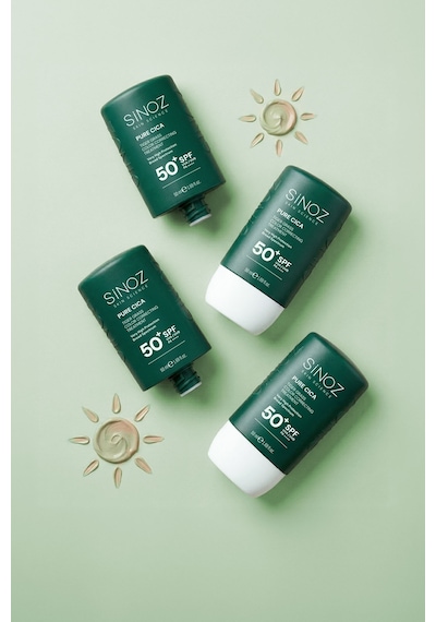 Sinoz Pure Cica Tiger Grass Anında Ton Eşitleyici Onarıcı ve Nemlendirici Sıvı Yüz Güneş Kremi SPF50+ PA++++ 50 ML