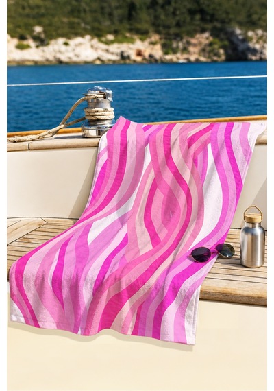 Zebra Desenli Pembe Çizgili Plaj Havlusu - Modern Resort Stil Hızlı Kuruyan Mikrofiber Havlu Çok Renkli