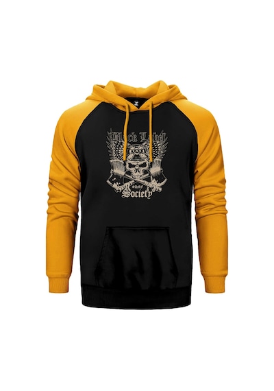 Black Label Society Skull Classic Sarı Renk Reglan Kol Kapşonlu Sweatshirt Sarı