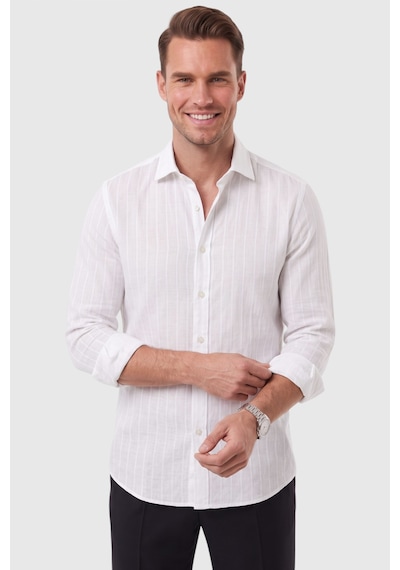 Rizzup Erkek Slim Fit %95 Pamuk Çizgi Dokulu Beyaz Ütü Gerektirmeyen Gömlek 2600002