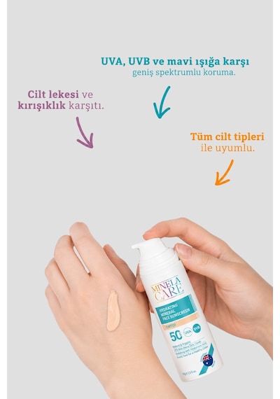 Minela Care Hydrating Mineral Filtreli Renkli Yüz Güneş Kremi SPF50 70 G