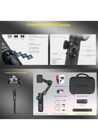 Shopytech Smart X Pro Combo 3 Eksen Akıllı Telefon Gimbal Stabilizer Apple Uyumlu iOS & Android
