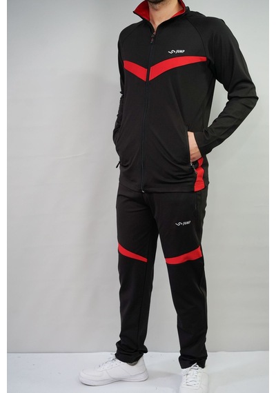 Jump Erkek Dalgıç Kumaş Slim Fit Eşofman Takımı Siyah/kırmızı Siyah - Kırmızı