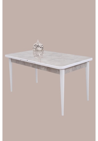 Duru Mdf Lak Panel Açılır Yemek Mutfak Masası 90x160 Beyaz Mermer