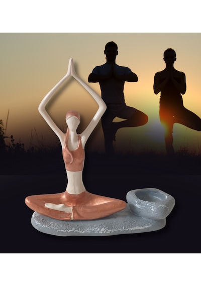 Yogacı Kız Polyester Çubuk Tütsülük Ve Tealight Mumluk Bakır 0