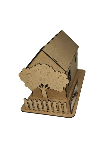 3d Ahşap Boyama Maketi Bahçeli Çitli Ev Etkinlik Oyunu