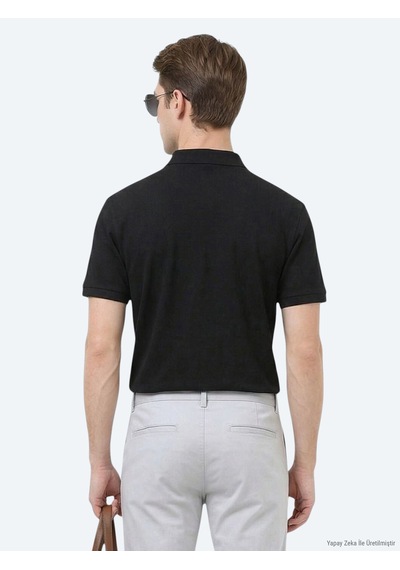 Kip Siyah Düz Polo Yaka %100 Pamuk T-shirt siyah black