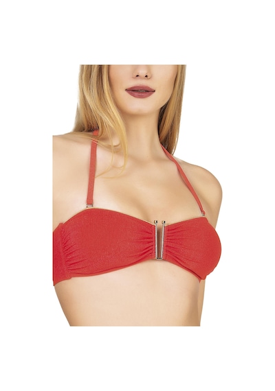 Endeep Kadın U Aksesuarlı Nar Çiçeği Dokulu Straplez Bikini Takımı Nar Çiçeği