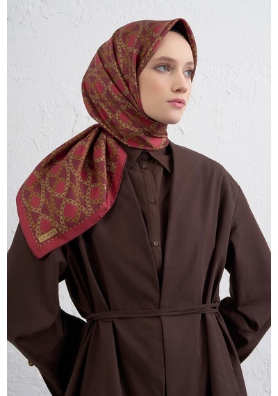 Armine Nostalji Serisi Sura İpek Eşarp 9410ds 01-kırmızı-bordo-gold
