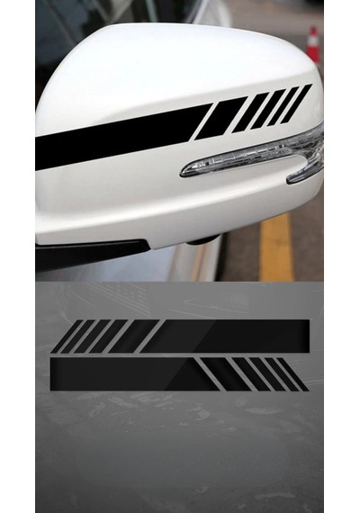 Yan Ayna Şerit Araba-motosiklet Cam Etiket Sticker 18x5cm Siyah Renk Beyaz