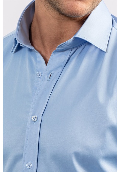 Tudors Modern Slim Fit Düz Saten Erkek Gömlek-23056 Mavi
