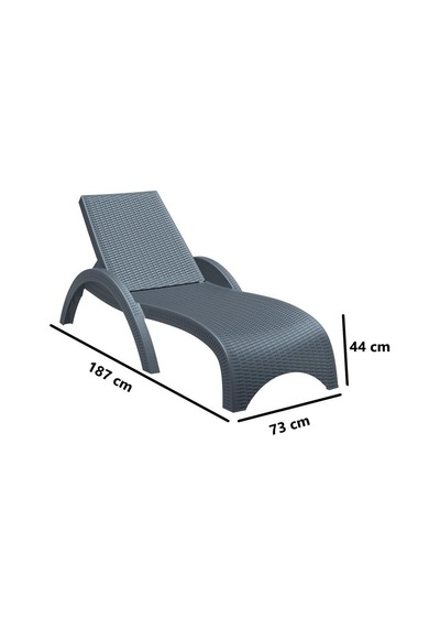 Omnipazar Trk-860 Siesta Fiji Rattan Desenli Ayarlanabilir Lüks Şezlong Koyu Gri 2'li Set Koyu Gri