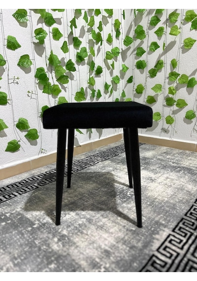 Özcan Metal Metal Ayak Babyface Kumaş Dekoratif Çok Amaçlı Peluş Puf Tabure Bench Koltuk Sandalye Siyah