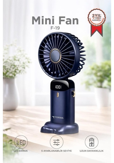Özel Seri Şarjlı Masaüstü Vantilatör Mini Fan F19 Lacivert Ev Aletleri Ofis Fanı