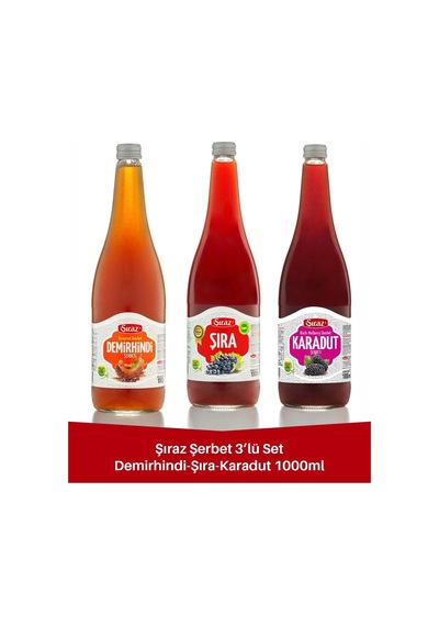 Doğal Karadut Şerbeti 1 Litre& Doğal Üzüm Şırası 1 Litre & Doğal Demirhindi Şerbeti 1 Litre 3'lü Set