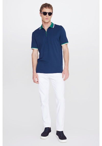 Erkek Lacıvert-yesıl Regular Fit Geniş Kesim Polo Yaka %100 Pamuk Tişört Lacıvert-yesıl
