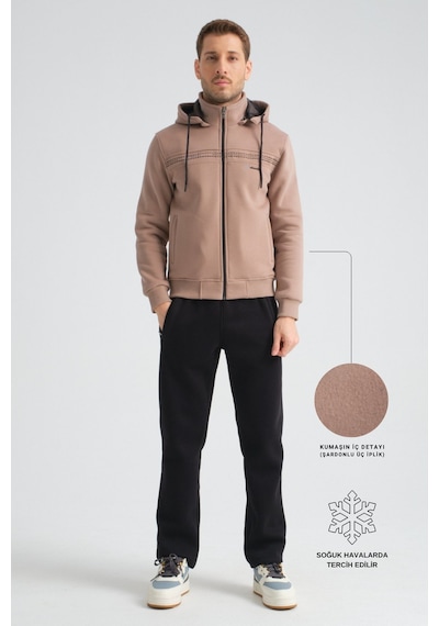 Shooter Sportswear Shooter Erkek Premium Kışlık Eşofman Takımı Regular Kapüşonlu Vizon