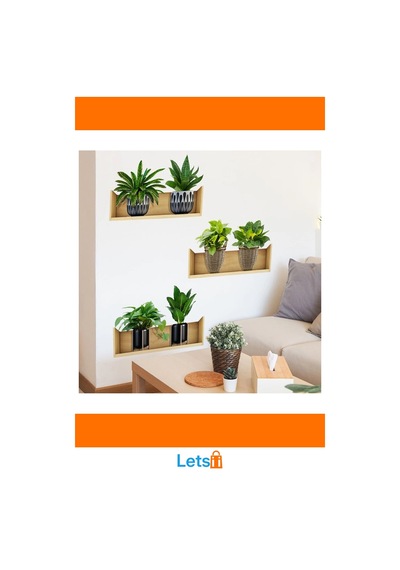 Raflı Bitki Tasarımlı Yapışkanlı Sticker 20x30 Cm 3 Adet Çok Renkli