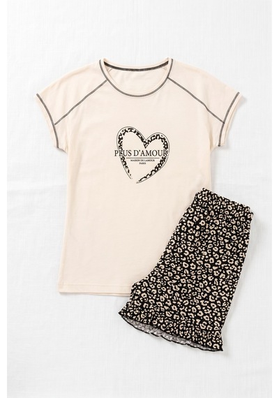Guava Rahat Düğmesiz Kadın Bisiklet Yaka Yazlık Viskon Kısa Kol Mini Şortlu Pijama Takımı Krem