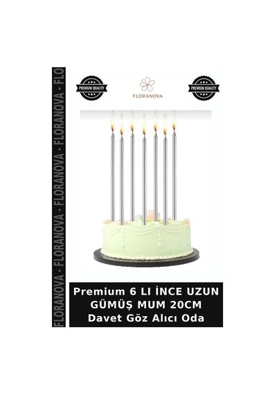Premium 6 Lı İnce Uzun Gümüş Mum 20cm Davet Göz Alıcı Oda