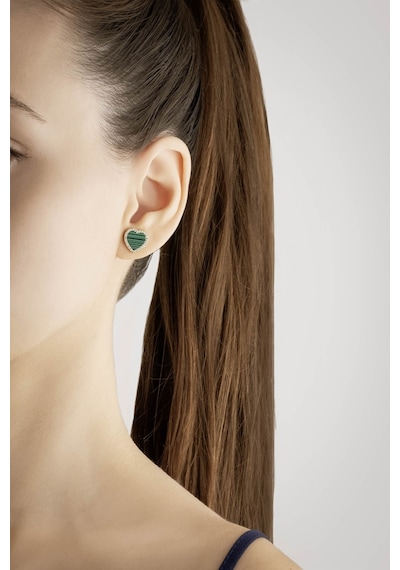 So Chic Green Heart 18 Ayar Sarı Altın Kaplama Gümüş Küpe