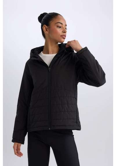 DeFactoFit Su İtici Regular Fit Kapüşonlu Fermuarlı Mont D6085AX25SPBK81 Siyah