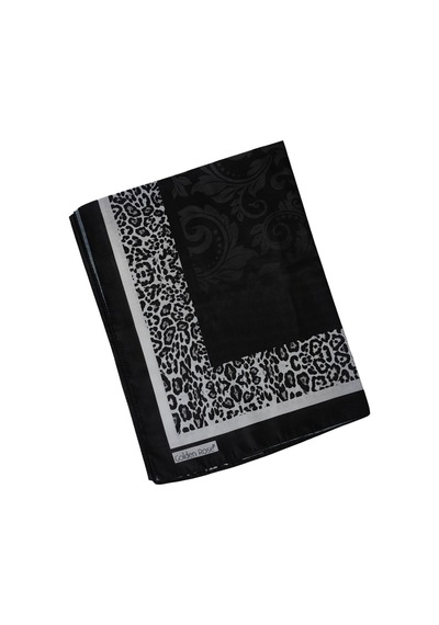 Mim Eşarp Ecenur Soft Pamuk Leopar Desenli Etnik Şal Siyah - Beyaz