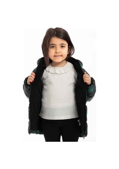 Kız Çocukdijital Desen Polar Su Ve Rüzgar Geçirmez Kapüşonlu Şişme Kışlık Mont-54 YESIL