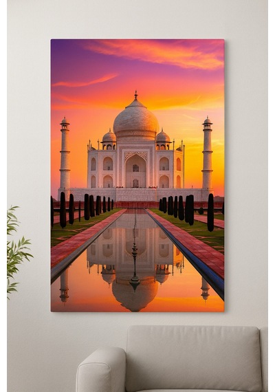 Taj Mahal Gün Batımı Cam Tablo Aşkın Ve Zarafetin Sembolü, Modern Dekoratif Sanat