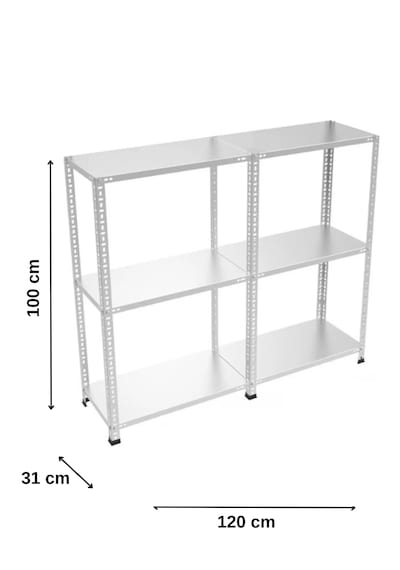 3 Katlı 2 Li Bitişik Çelik Raf 31x120x100 Cm Galvaniz Raf Arşiv Rafı Depo Rafı Kiler Rafı Gri